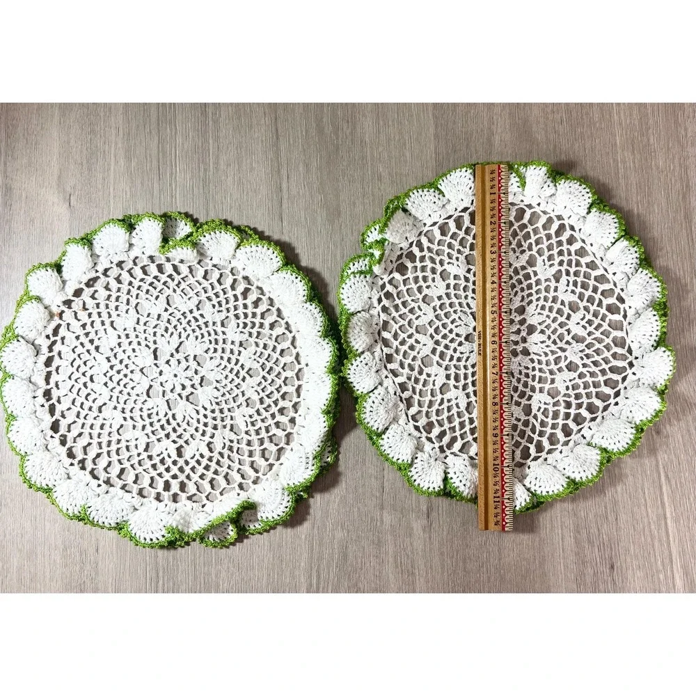 Four vintage handmade doilies crochet lace round colorful